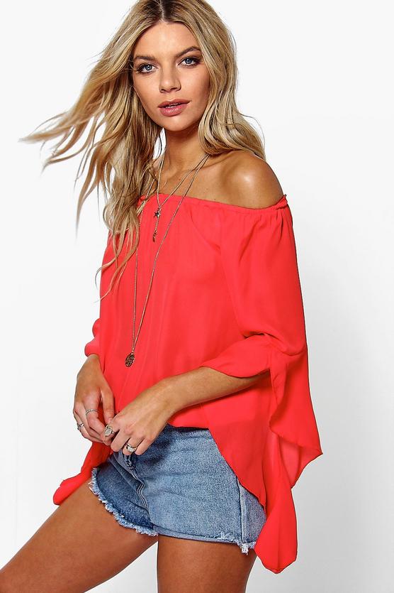 Maya Fluted Frill Sleeve Off The Shoulder Top